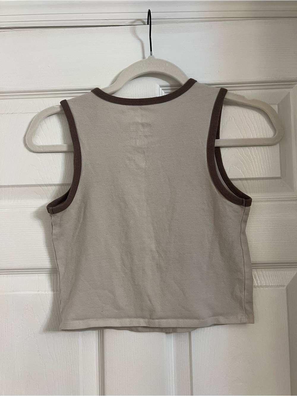 Women’s Cropped Sleeveless Tank Top - Beige with Brown Trim - Picture 3 of 4